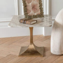 Libra Morchino Large Square White Marble Side Table