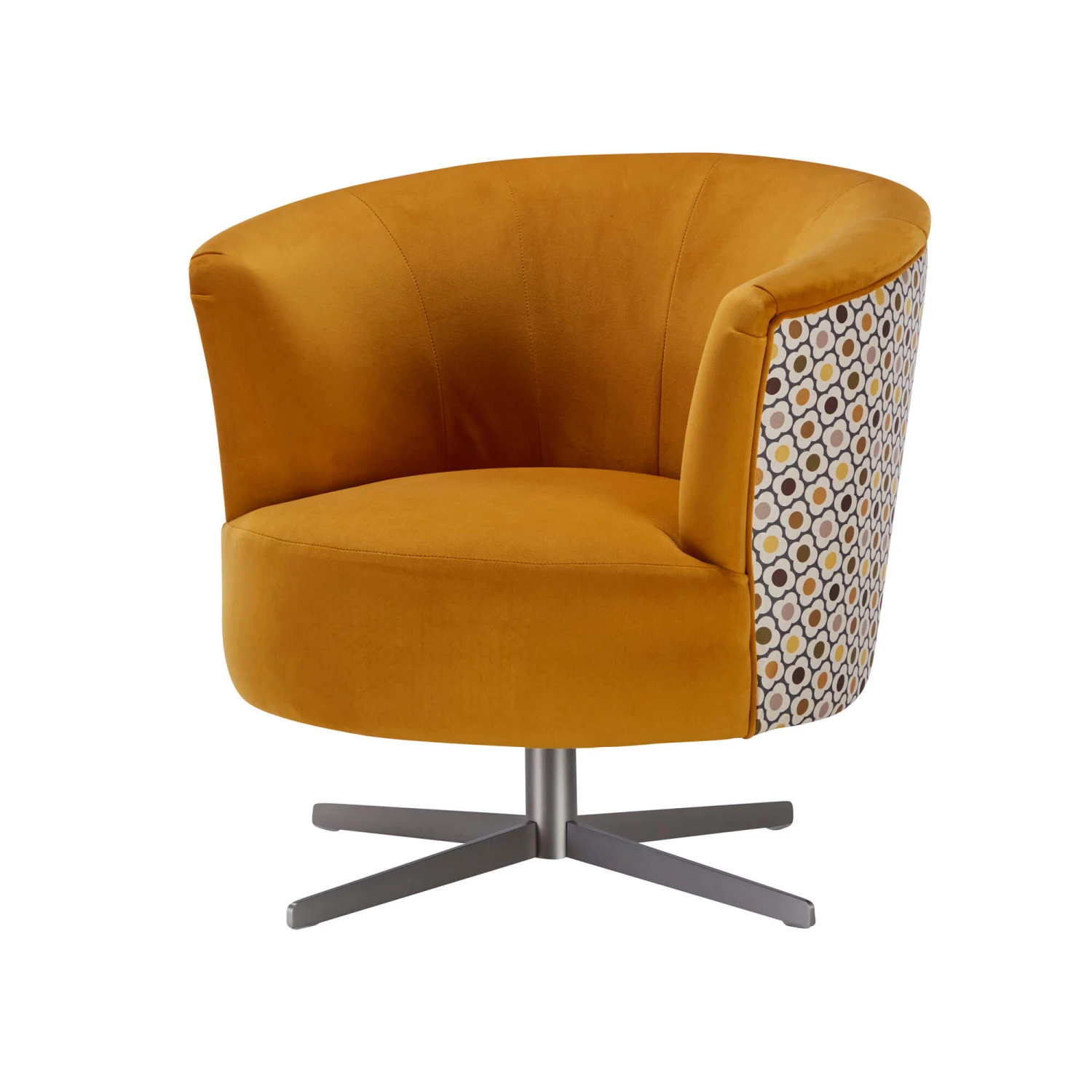 Orla Kiely Lily Ochre Velvet Swivel Accent Chair With Contrast Floral Pattern Back 4 Orla Kiely Lily Ochre Velvet Swivel Accent Chair With Contrast Floral Pattern Back - Image 2