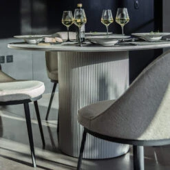 Irina White Marble Effect 119.5cm Round Dining Table And Futura Cloud White Boucle Fabric Dining Chair -Housing Units Shop 033fcf248c2df8550792dd78336d1ec5