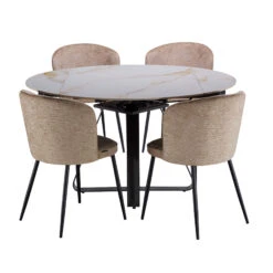 Landini Extending Round Dining Table With 4 Sandy Desert Dining Chairs