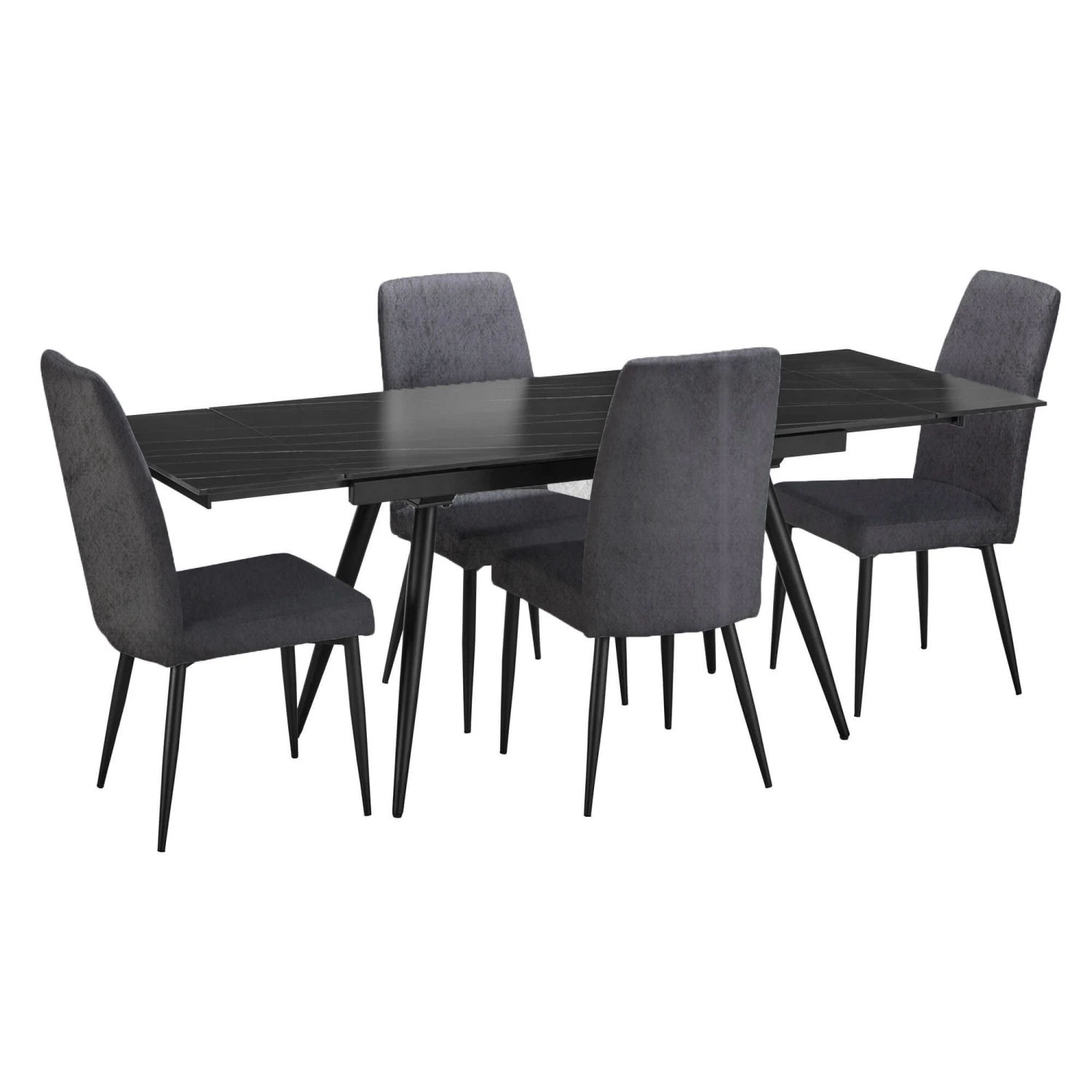 Nero Extending Dining Table With 4 Bettina Grey Velvet Dining Chairs 3 Nero Extending Dining Table With 4 Bettina Grey Velvet Dining Chairs