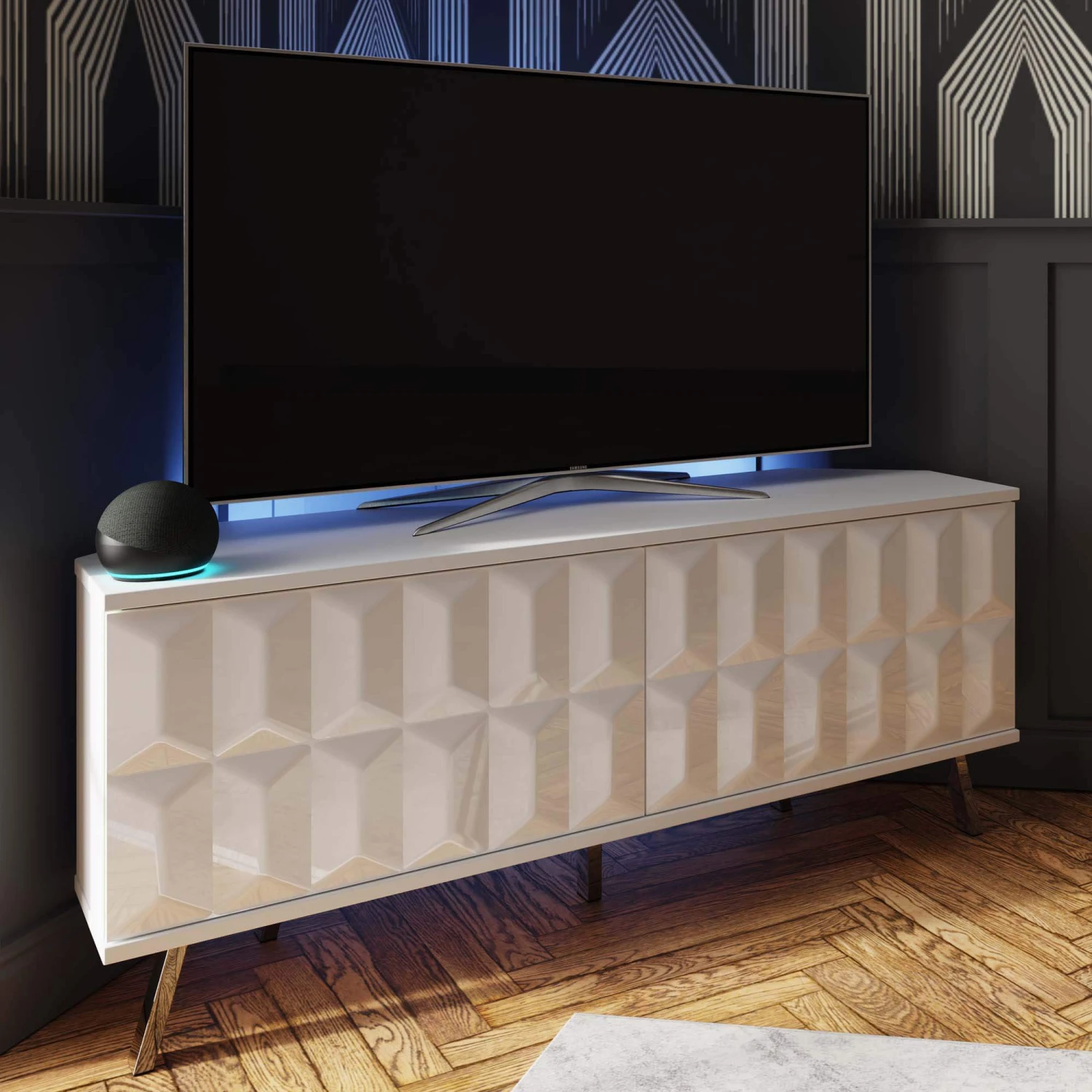 Frank Olsen Elevate White LED And Intelligent Eye Corner TV Unit 3 Frank Olsen Elevate White LED And Intelligent Eye Corner TV Unit