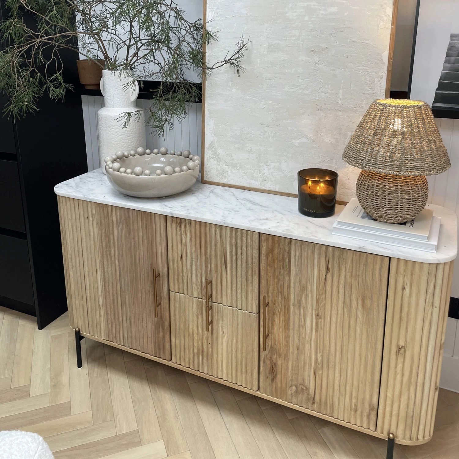 Rochelle Mango Wood & Marble Wide Sideboard 14 Rochelle Mango Wood & Marble Wide Sideboard - Image 12