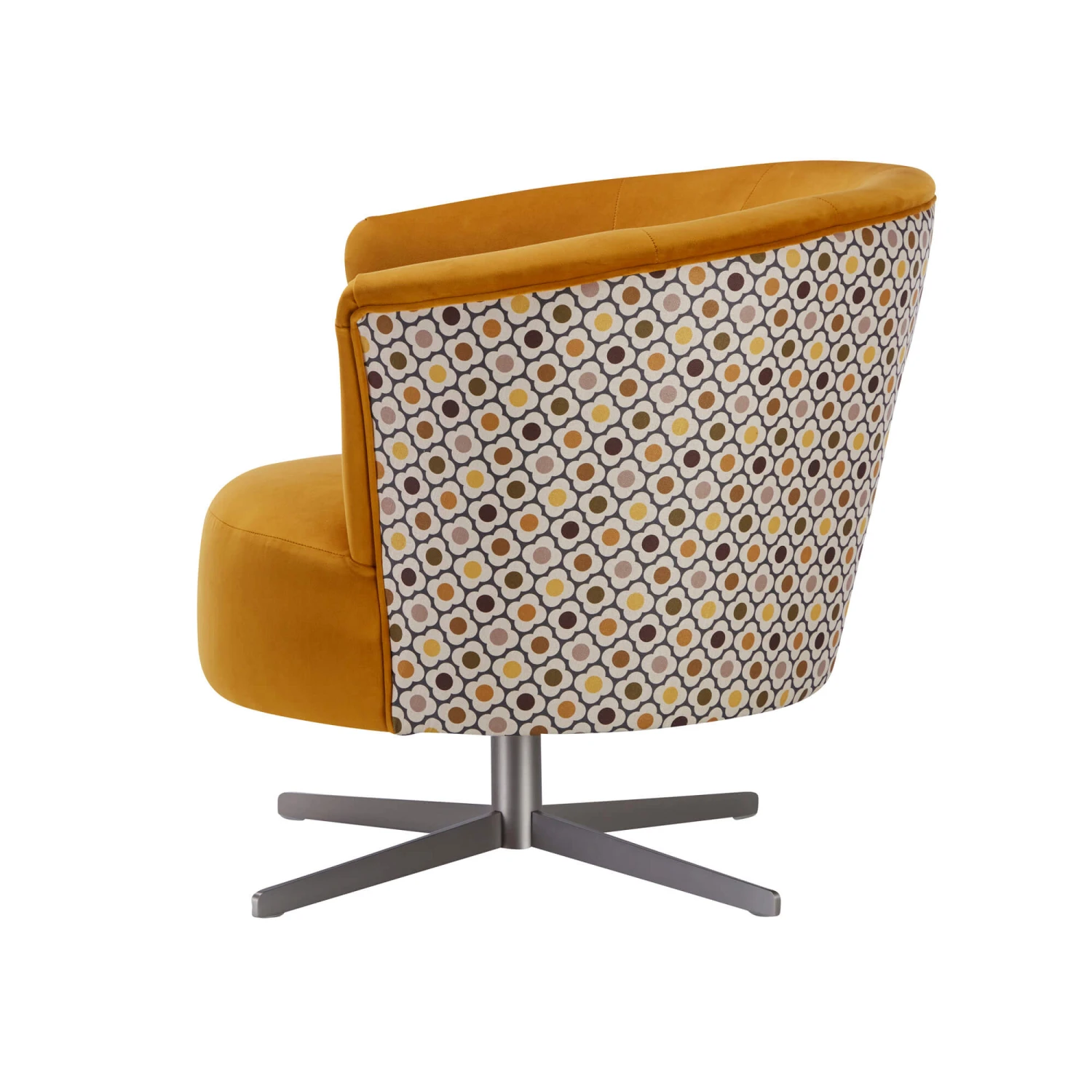 Orla Kiely Lily Ochre Velvet Swivel Accent Chair With Contrast Floral Pattern Back 5 Orla Kiely Lily Ochre Velvet Swivel Accent Chair With Contrast Floral Pattern Back - Image 3