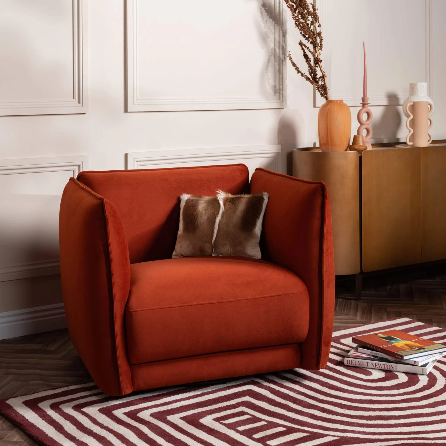 Glass House Thorne Rust Orange Fabric Armchair 3 Glass House Thorne Rust Orange Fabric Armchair