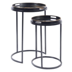 Libra Nero Black & Gold Swirl Mirrored Nest Of 2 Tables