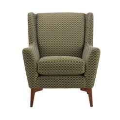 Harrison Olive Green Geometric Patterned Fabric Accent Chair