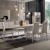 Caren High Gloss Pearl Line 160cm Extending Dining Table & 6 High-Back Faux Leather Chairs -Housing Units Shop 155c9cef4e81961edc64d6db7ce0aa1a