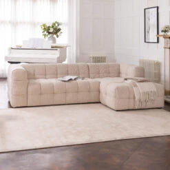 Cosima Cream Textured Fabric Left Hand Chaise Sofa -Housing Units Shop 183538a2c4c43017b005109fc95c8289