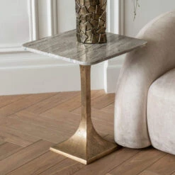 Libra Morchino Square White Marble Side Table