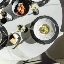 Irina White Marble Effect 119.5cm Round Dining Table And Futura Cloud White Boucle Fabric Dining Chair -Housing Units Shop 1a8df8664a835c69e2af726bcfb00314