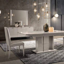 Caren High Gloss Pearl Line 160cm Extending Dining Table & 6 High-Back Faux Leather Chairs -Housing Units Shop 250c4bdea3edab216d5df90d62df1527