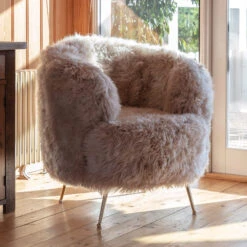 Cream Sheepskin Fur Accent Chair