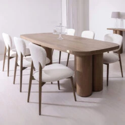 Eden 240cm Elm Wood Dining Table With 6 Theo Cream Fabric Dining Chairs