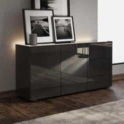 Intelligent Black Gloss 2 Door 3 Drawer Sideboard
