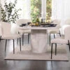 Savona Bone 130cm Round Marble Effect Dining Table & 4 Gabriel White Boucle Fabric Dining Chair