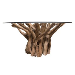 Java Reclaimed Teak 130cm Round Dining Table & 4 Toby Brown Faux Leather Chairs -Housing Units Shop 41ddee59cbc8b99dcaa9f6d0300eeb7c