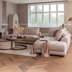 Naxos Large Tyne Natural Fabric Open End Left Arm Corner Group With Rectangular Table & Footstool