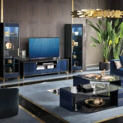 Celeste High Gloss Cobalt Blue Right Hand Curio Display Cabinet 7 Celeste High Gloss Cobalt Blue Right Hand Curio Display Cabinet -Housing Units Shop 4544992ea86b6fb936c5002247f630f3