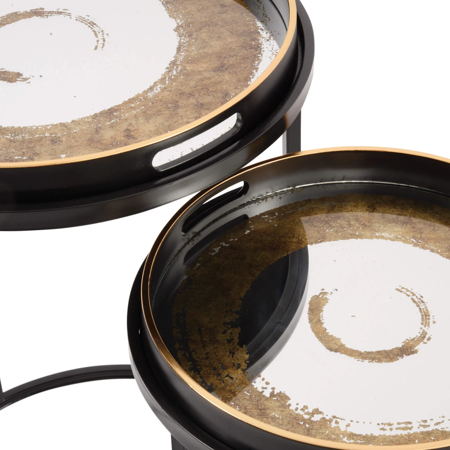 Libra Nero Black & Gold Swirl Mirrored Nest Of 2 Tables 4 Libra Nero Black & Gold Swirl Mirrored Nest Of 2 Tables - Image 2