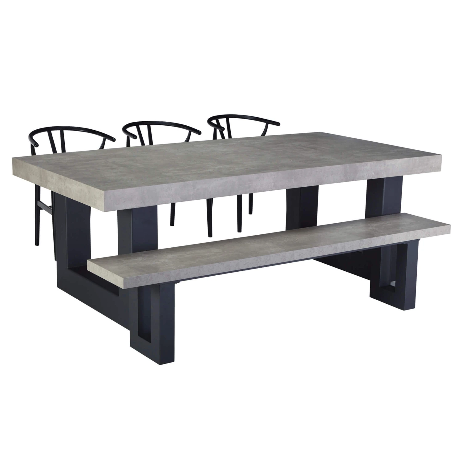 Ingrid Concrete-Effect 220cm Dining Table With Bench & 3 Larvik Black Wishbone Chairs 4 Ingrid Concrete-Effect 220cm Dining Table With Bench & 3 Larvik Black Wishbone Chairs - Image 2