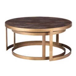 Olivia James Hemingway Mahogany Oak & Gold Nest Of 2 Coffee Tables