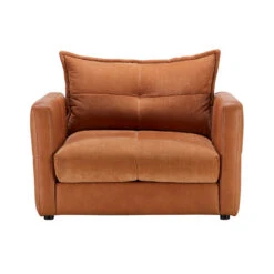 Alexander & James Miller Camel Leather & Velvet Mixed Fabric Snuggler Sofa