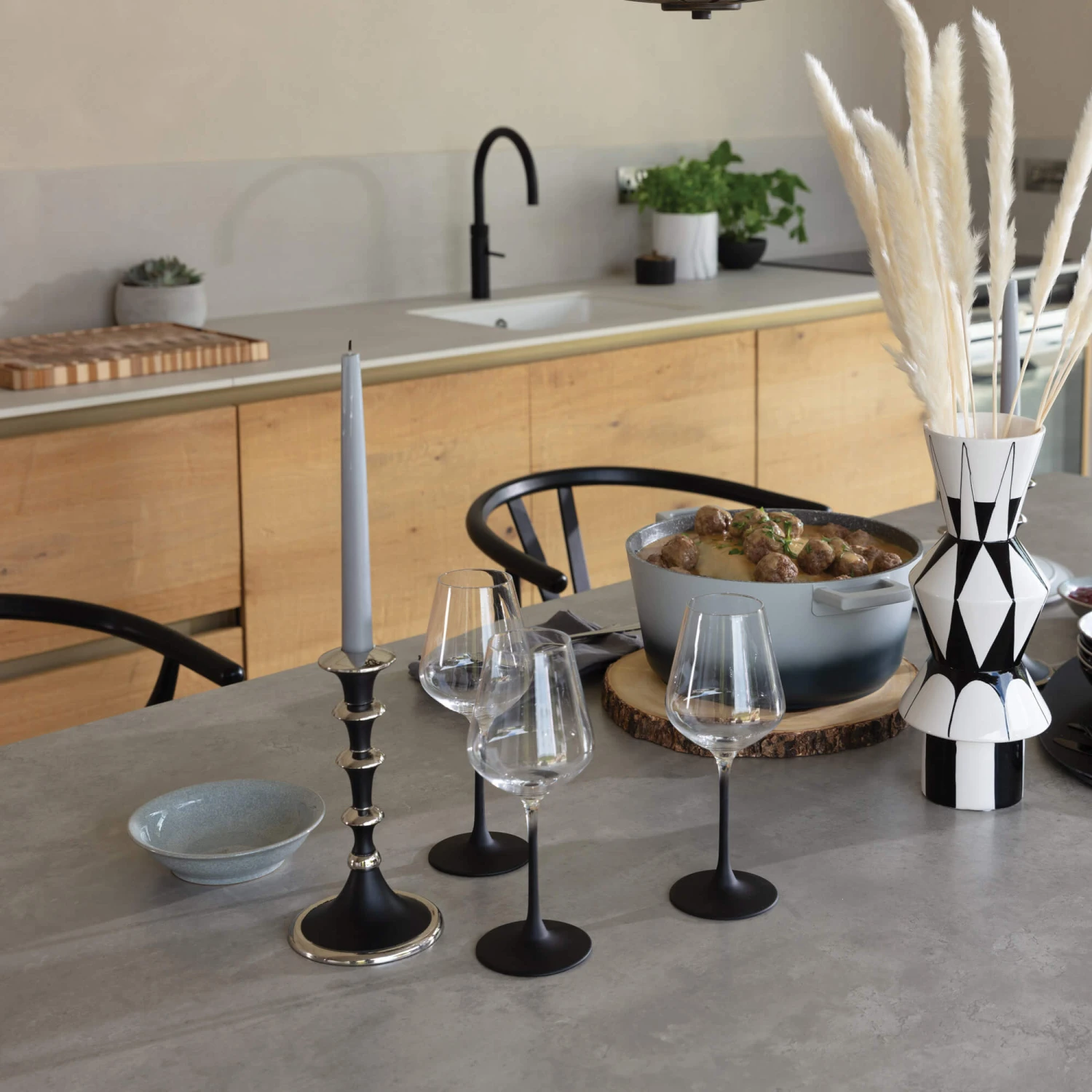 Ingrid Concrete-Effect 220cm Dining Table With Bench & 3 Larvik Black Wishbone Chairs 7 Ingrid Concrete-Effect 220cm Dining Table With Bench & 3 Larvik Black Wishbone Chairs - Image 5