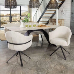 Serena 200cm Dining Table With Bench And 2 Swivel Faith Dining Chairs