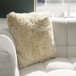 Joanna Sand Beige Faux Sheepskin Square Sofa Cushion -Housing Units Shop 567f06113406a2b18df2340b14d0ab79