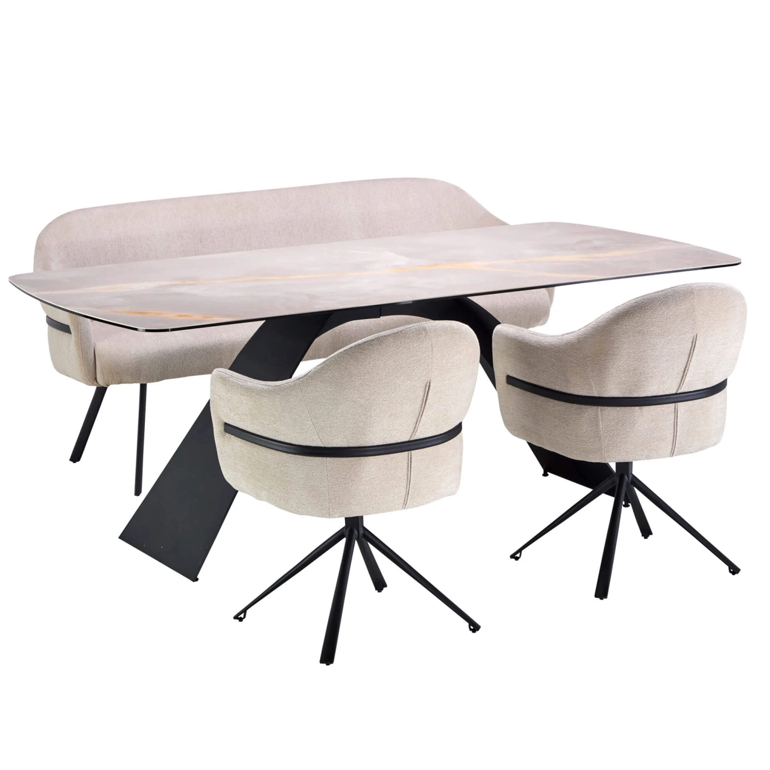 Serena 200cm Dining Table With Bench And 2 Swivel Faith Dining Chairs 4 Serena 200cm Dining Table With Bench And 2 Swivel Faith Dining Chairs - Image 2