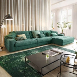 Solace Green Ribbed Fabric Corner Sofa