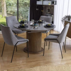 Ariana 120-160cm Concrete Effect Top Extendable Dining Table And 4 Aimie Grey Boucle Dining Chairs