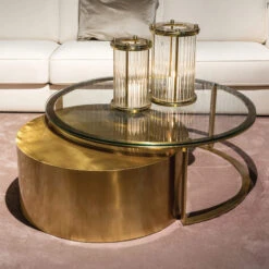 Ophelia Brushed Gold & Glass Set Of 2 Coffee Tables -Housing Units Shop 5e83e883db4411bbc5737dff954c7a84 1