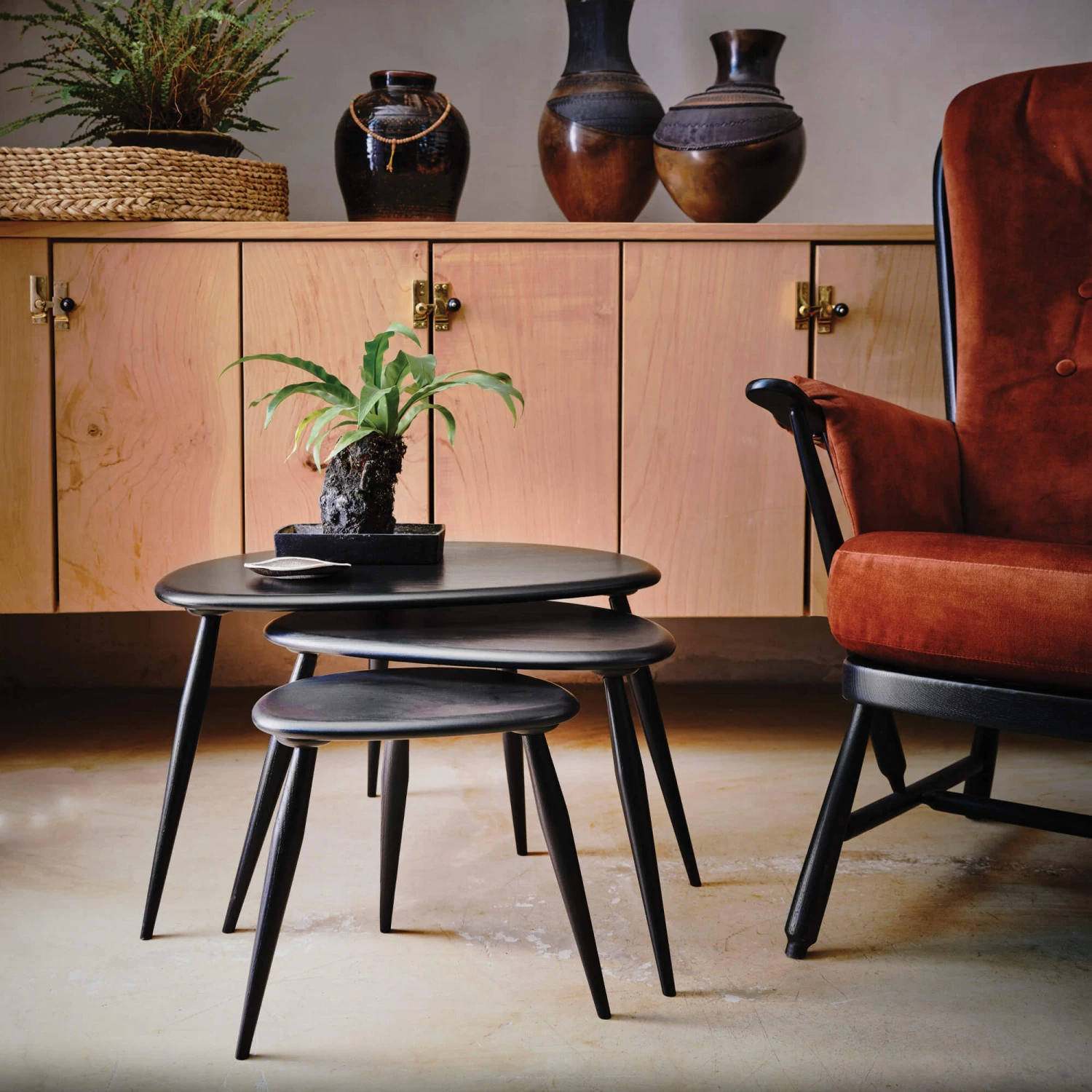 Ercol Pebble Black Ash Nest Of 3 Tables 4 Ercol Pebble Black Ash Nest Of 3 Tables - Image 2