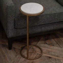 Libra Iota White Marble Accent Side Table
