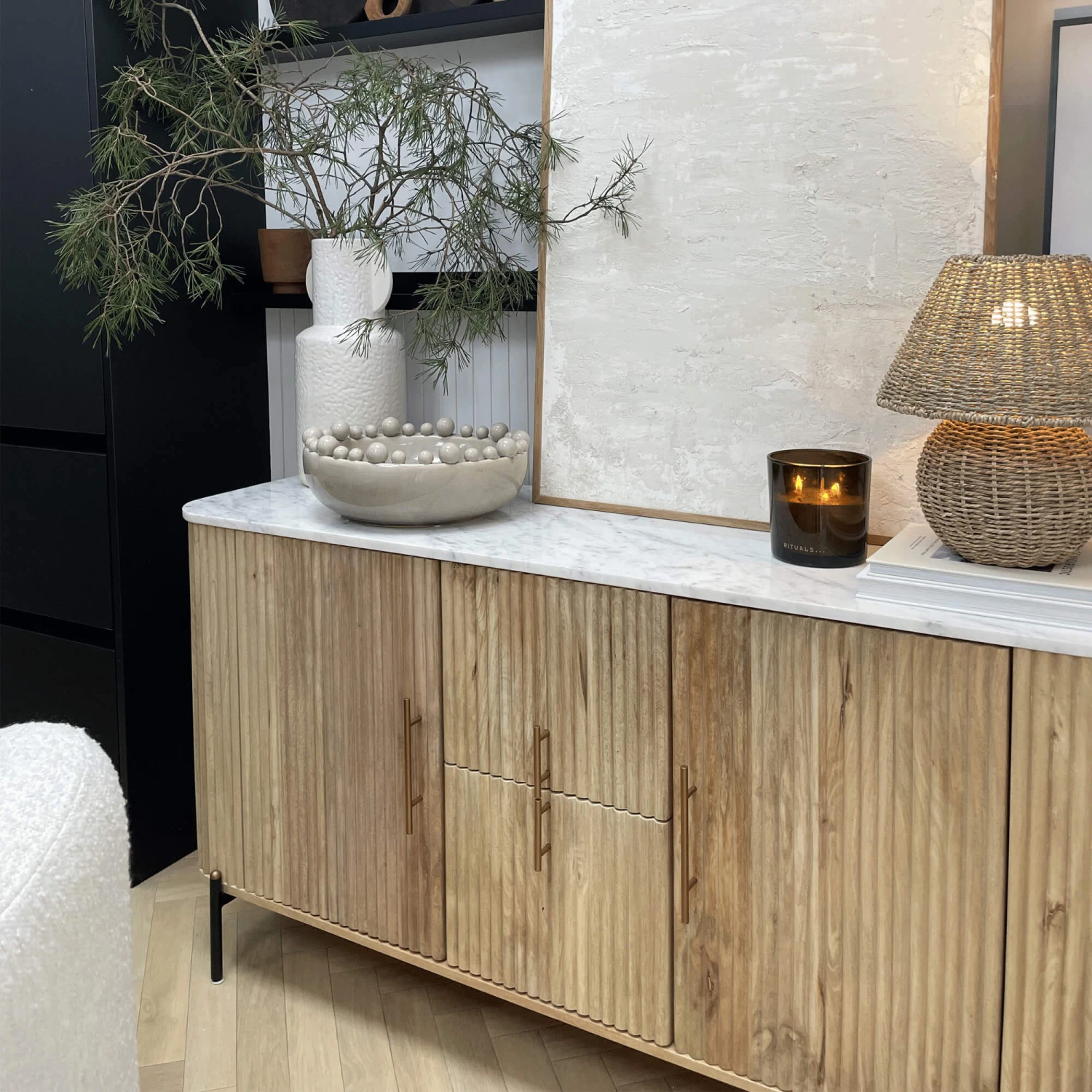 Rochelle Mango Wood & Marble Wide Sideboard 12 Rochelle Mango Wood & Marble Wide Sideboard - Image 10