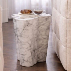 Cassian White Marble Effect Side Table