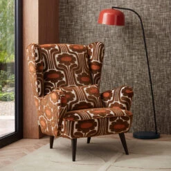 Orla Kiely Alma Climbing Daisy Conker Pattern Velvet Accent Armchair