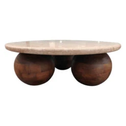 Glass House Jorre Wood And Travertine Coffee Table
