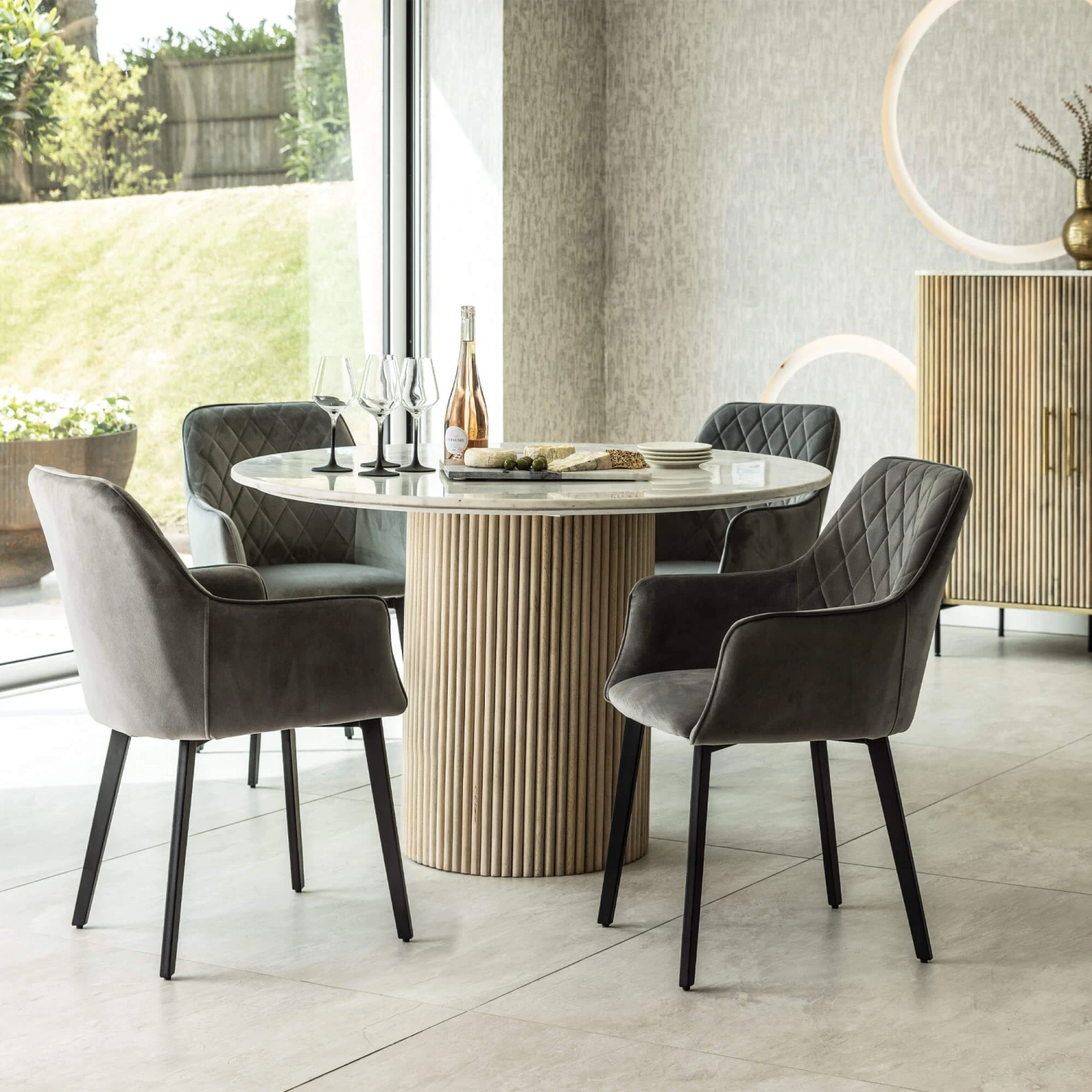 Rochelle 120cm Round Mango Wood & Marble Dining Table 6 Rochelle 120cm Round Mango Wood & Marble Dining Table - Image 4
