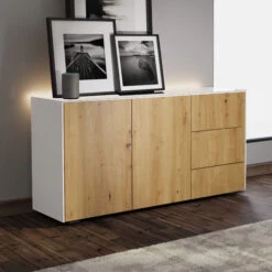 Frank Olsen Intelligent White Gloss & Oak 2 Door 3 Drawer Sideboard