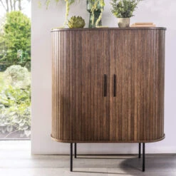 Annika Smoked Oak Slatted Sliding 2 Door Cabinet