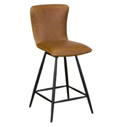 Estelle Swivel Counter Bar Stool In Tan Faux Leather