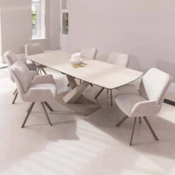 Toledo Ceramic Travertine Effect 180cm Extending Electric Dining Table