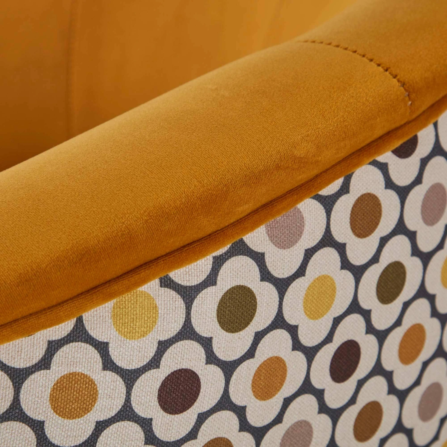 Orla Kiely Lily Ochre Velvet Swivel Accent Chair With Contrast Floral Pattern Back 7 Orla Kiely Lily Ochre Velvet Swivel Accent Chair With Contrast Floral Pattern Back - Image 5