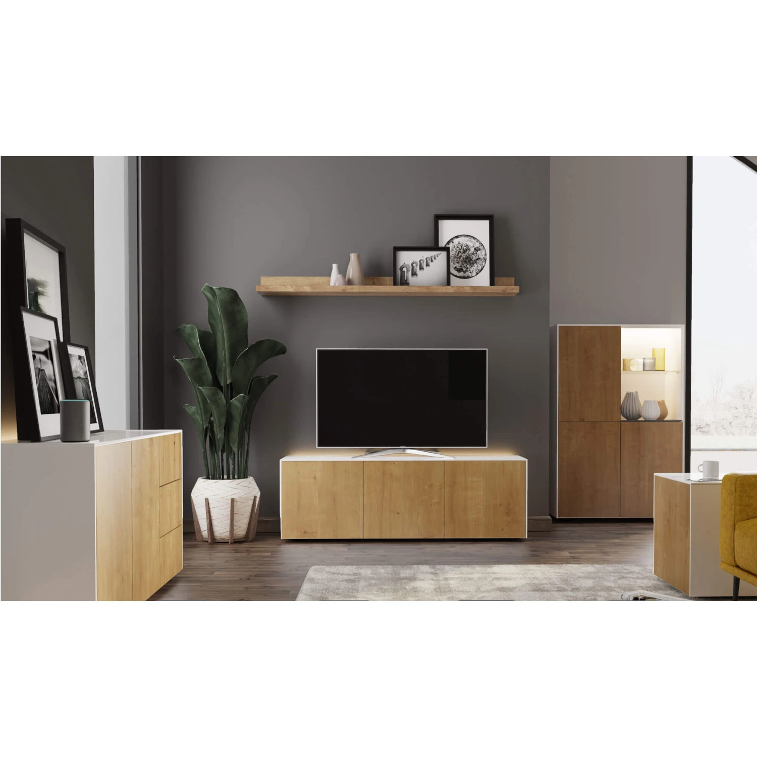 Frank Olsen Intelligent 150cm White Gloss & Oak TV Unit 4 Frank Olsen Intelligent 150cm White Gloss & Oak TV Unit - Image 2