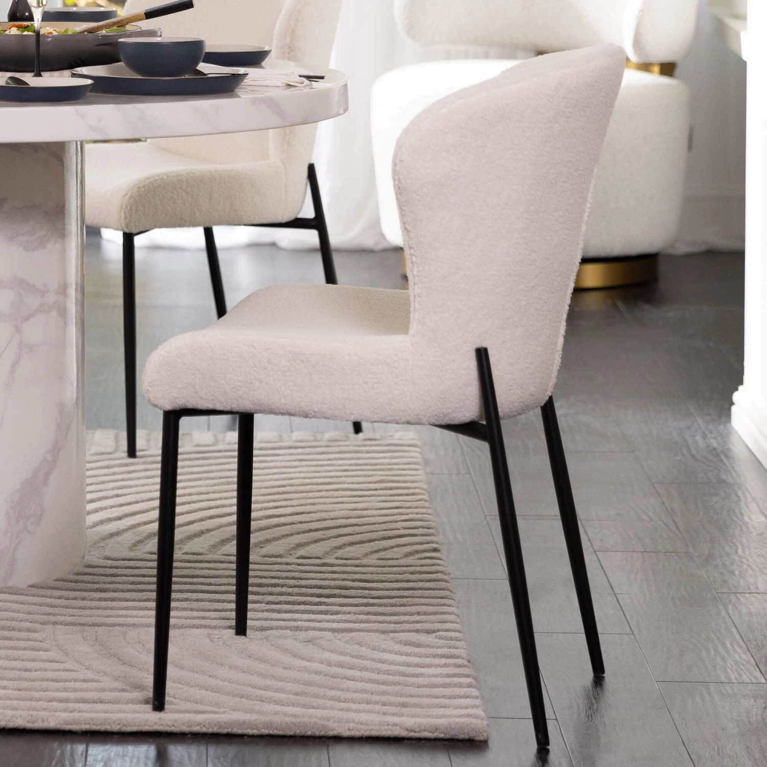 Savona Bone 130cm Round Marble Effect Dining Table & 4 Gabriel White Boucle Fabric Dining Chair 13 Savona Bone 130cm Round Marble Effect Dining Table & 4 Gabriel White Boucle Fabric Dining Chair - Image 11