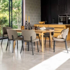 Aarhus Extending Oak Dining Table With 6 Sofia Brown Boucle Dining Chairs