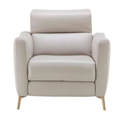 Natuzzi Greg Greige Leather Electric Recliner Armchair